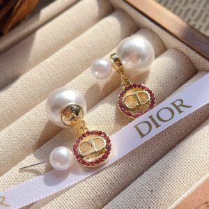 Fashion Women Gold Metal White Pearls Diamond Earring