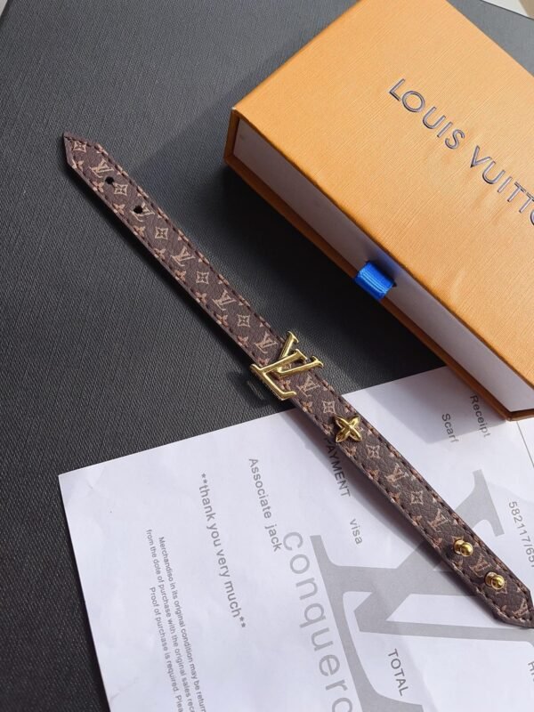 Fashion Gold Metal Flower Leather Bracelet - Image 7