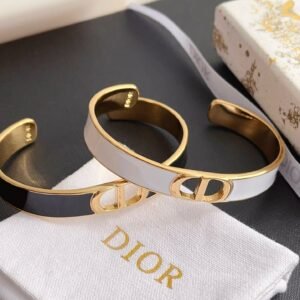 C D Gold Finish Metal Black White Lacquer Bangle