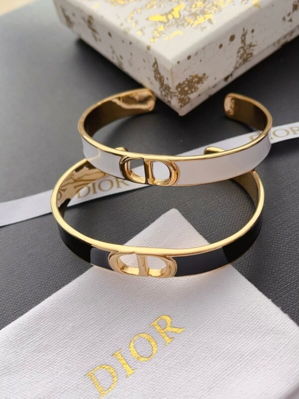 C D Gold Finish Metal Black White Lacquer Bangle - Image 12