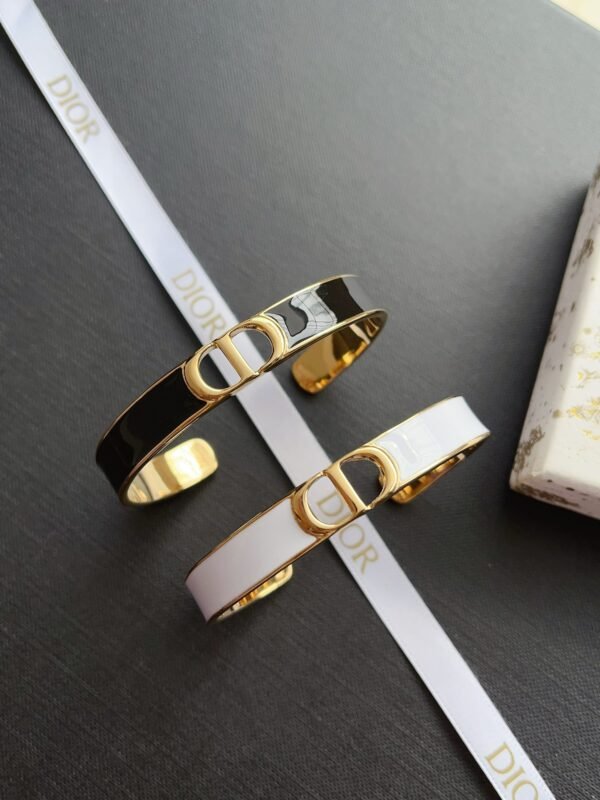 C D Gold Finish Metal Black White Lacquer Bangle - Image 14