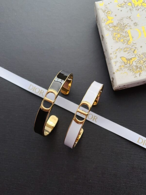 C D Gold Finish Metal Black White Lacquer Bangle - Image 15