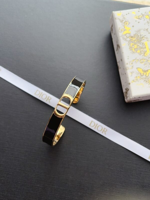 C D Gold Finish Metal Black White Lacquer Bangle - Image 16