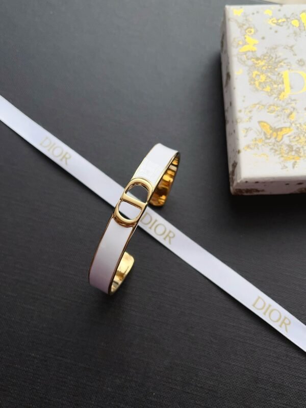 C D Gold Finish Metal Black White Lacquer Bangle - Image 17