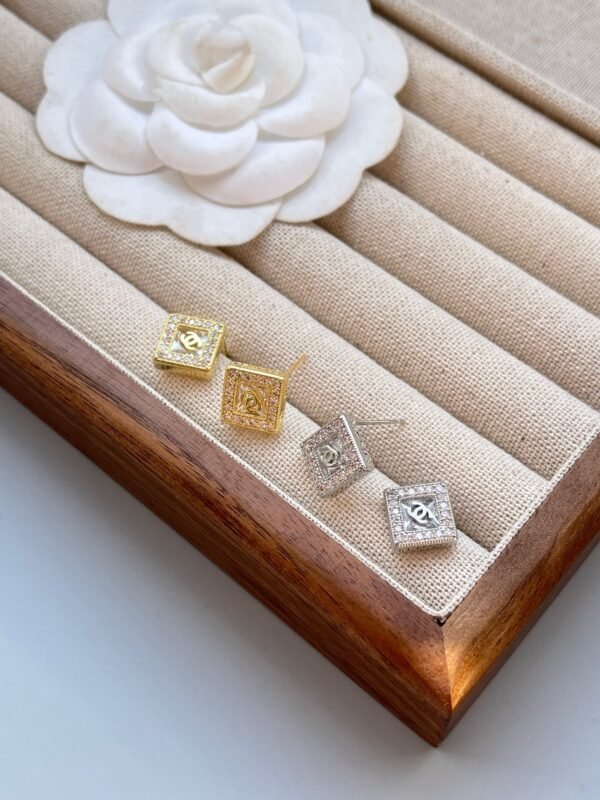 Fashion Square Rhinestone Silver Gold Plated Earring - Image 9