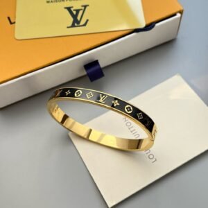 Fashion Gold Finish Metal Black Lacquer Bangle