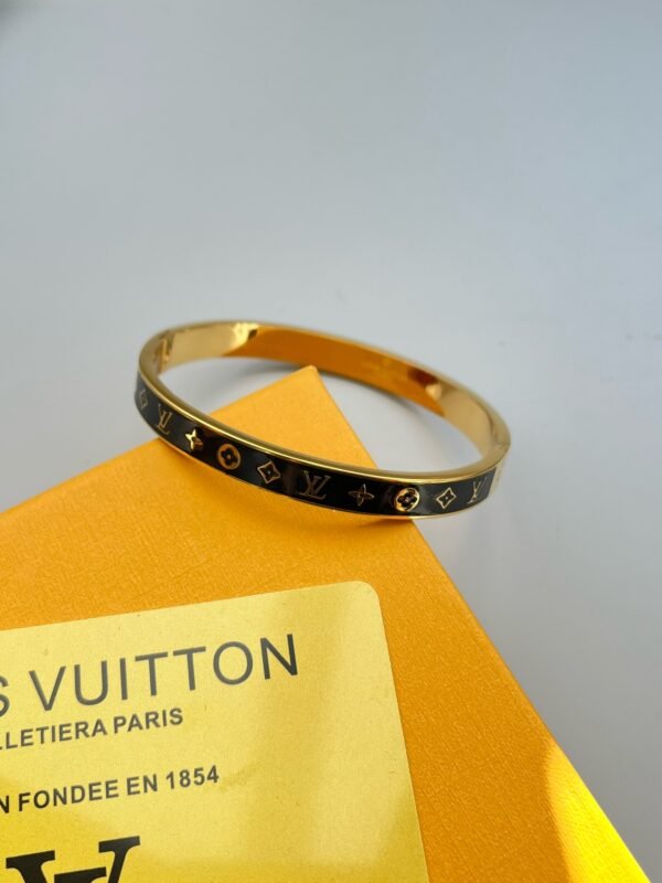 Fashion Gold Finish Metal Black Lacquer Bangle - Image 6