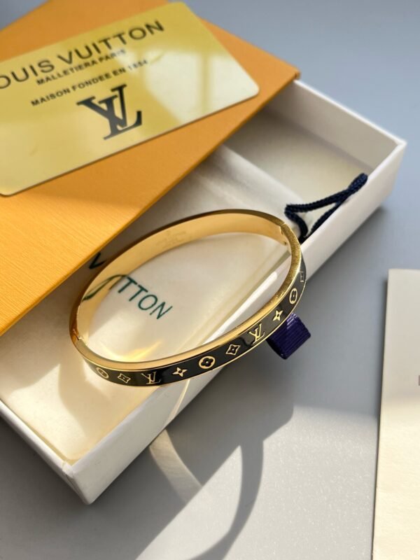Fashion Gold Finish Metal Black Lacquer Bangle - Image 9