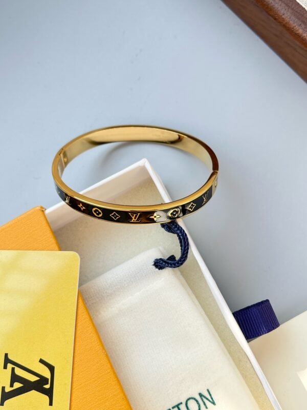 Fashion Gold Finish Metal Black Lacquer Bangle - Image 10