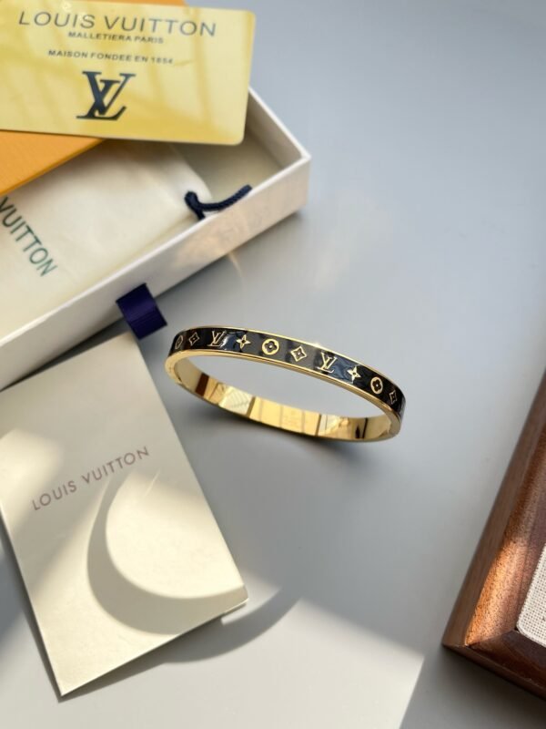 Fashion Gold Finish Metal Black Lacquer Bangle - Image 2