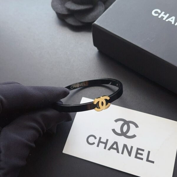 Fashion Gold Finish Metal Black Lacquer Bangle - Image 5