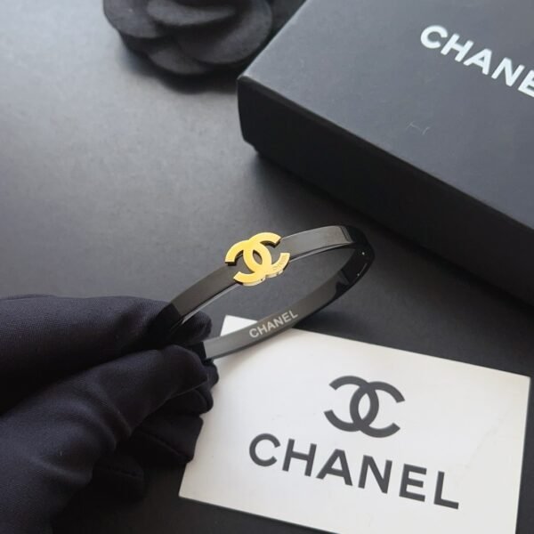 Fashion Gold Finish Metal Black Lacquer Bangle - Image 6