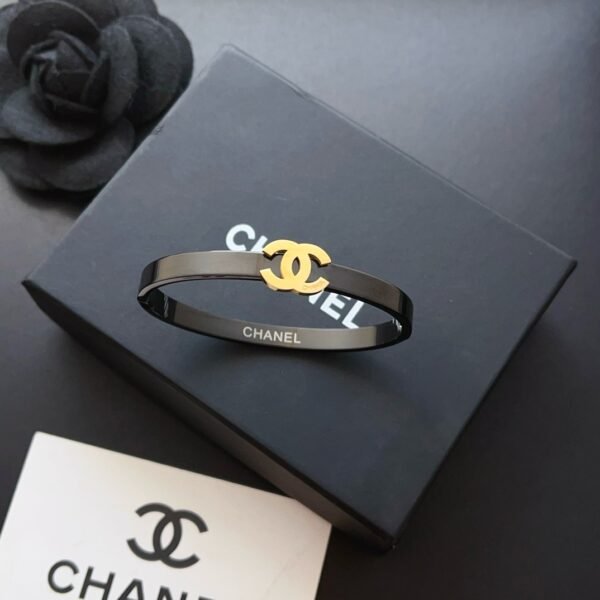 Fashion Gold Finish Metal Black Lacquer Bangle - Image 7