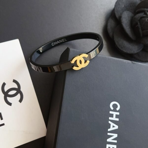 Fashion Gold Finish Metal Black Lacquer Bangle - Image 8