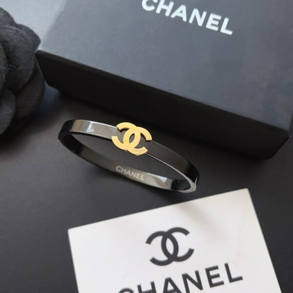 Fashion Gold Finish Metal Black Lacquer Bangle - Image 10