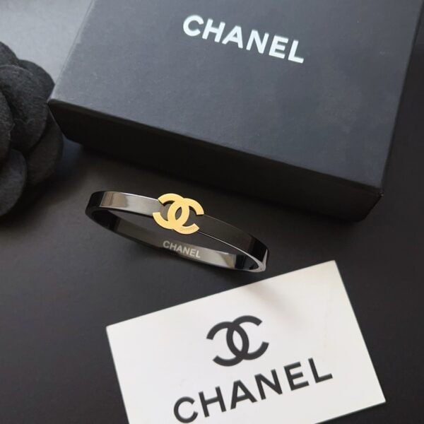 Fashion Gold Finish Metal Black Lacquer Bangle - Image 11