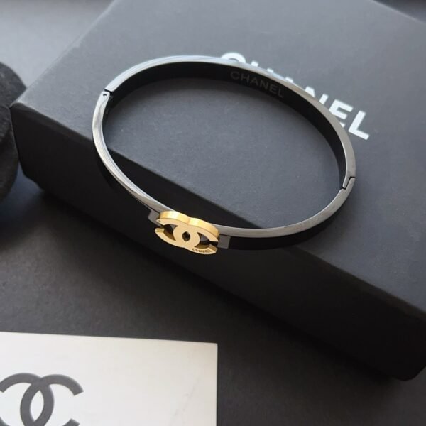 Fashion Gold Finish Metal Black Lacquer Bangle - Image 12