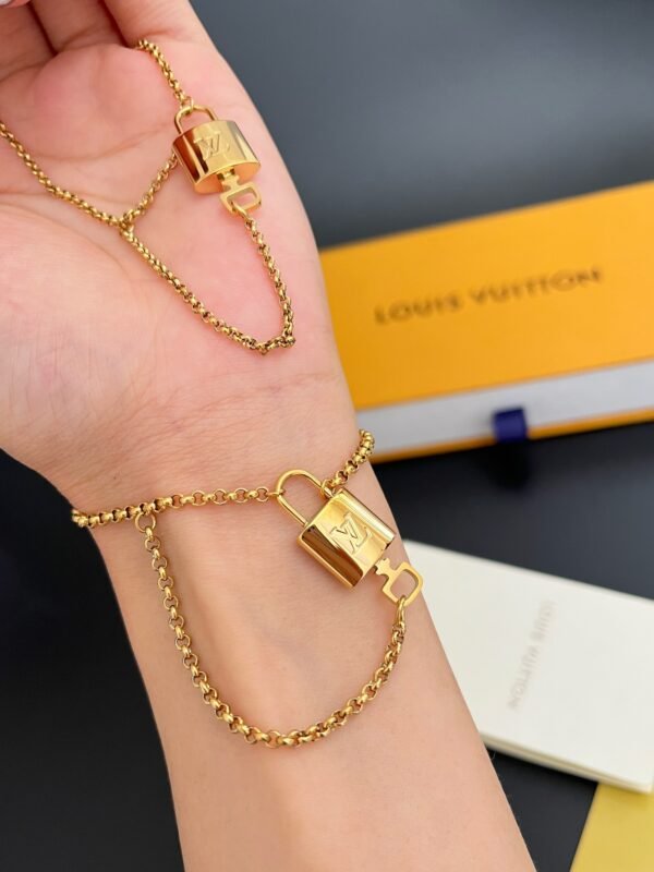 Gold Padlock Necklace Bracelet - Image 4
