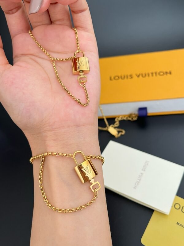 Gold Padlock Necklace Bracelet - Image 5
