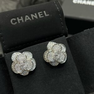 Rhinestone Crystals Gold Silver Camellia Earring