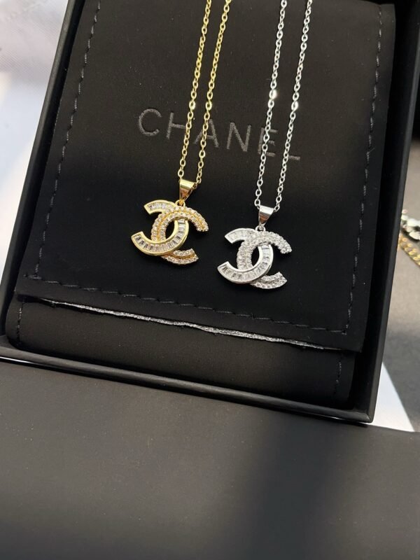 Gold Silver Diamond Pendant Necklace - Image 2