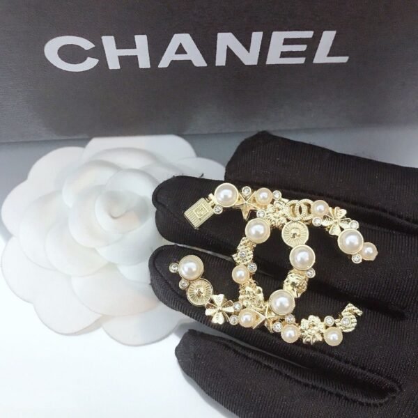Fashion Pearl Rhinestones Silver Gold Plated Brooch - Image 2
