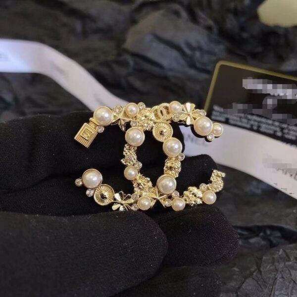 Fashion Pearl Rhinestones Silver Gold Plated Brooch - Image 4
