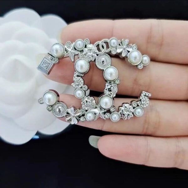 Fashion Pearl Rhinestones Silver Gold Plated Brooch - Image 3